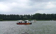 Motor-Sportboot auf Buhne festgefahren